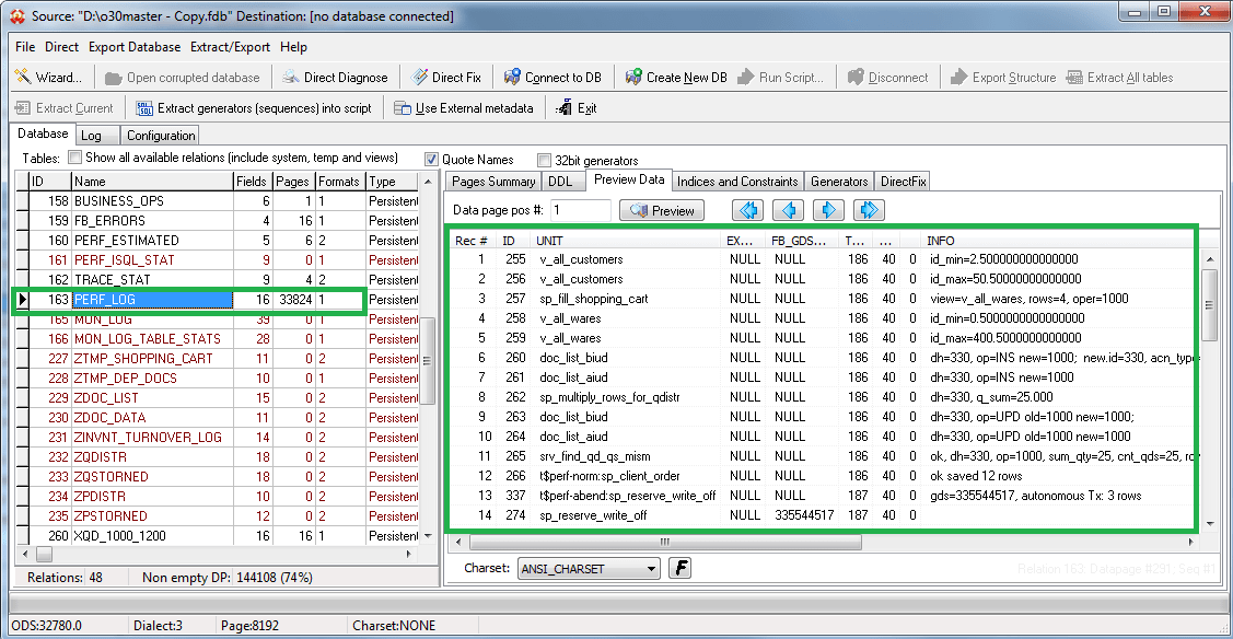 Firebird database recovery preview in IBSurgeon FirstAID 5.0: